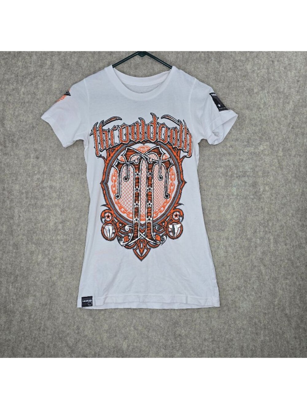 Throwdown Womens Graphic Tee White Medium Slim Fit Logo Graphic Short Sleeve